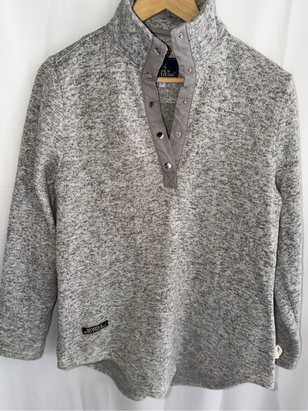 Simply Southern Gray Heather Women's Zip-Snap Sweater